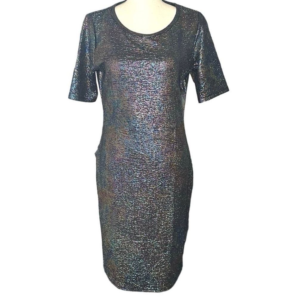 Lularoe Elegant Oil Slick Metallic Julia Dress Sz Med NWT Mermaid Shimmer - Picture 1 of 6
